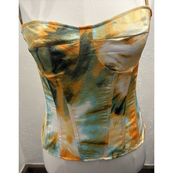 Pretty Little Thing Women’s Orange Tie Dye Structured Corset Top Size 8 Bustier - Picture 2 of 10